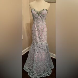 108 Rachel Allan Strapless Lavender Lace Gown